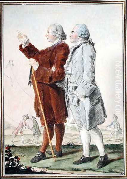 Monsieur Jean-Baptiste Le Roy (1719-1800) and the Abbot of Saint-Remy, 1775-80 Oil Painting by Louis Carrogis Carmontelle