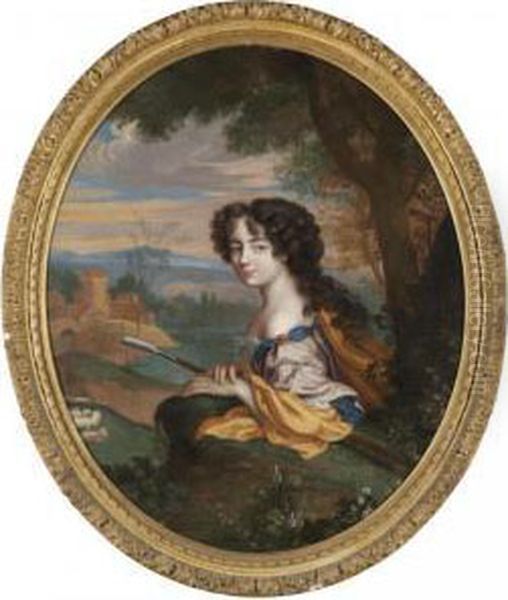 Portrait Of Jane 'jenny' Myddelton, Mrs May (1661-1740) As A Shepherdess Oil Painting by Henri Gascard