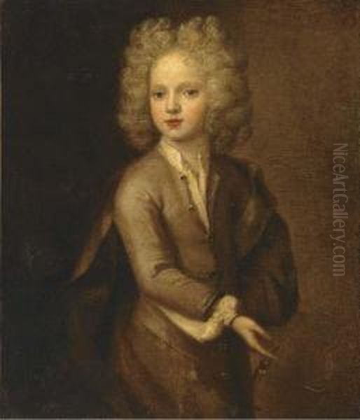 Portrait Of A Boy, Three-quarter-length, In A Brown Coat Androbe Oil Painting by Henri Gascard