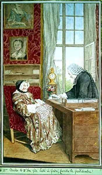 Mrs Doublet and the Abbot Legendre Oil Painting by Louis Carrogis Carmontelle