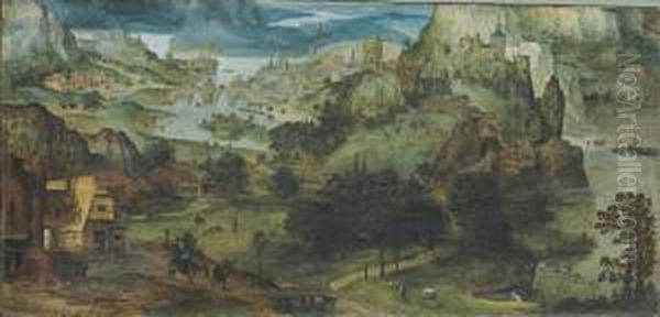 An Extensive Landscape With The Flight Into Egypt Oil Painting by Lucas van Valckenborch