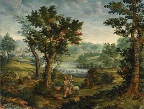 Flusslandschaft Mit Johannes Dem Taufer Oil Painting by Lucas van Valckenborch