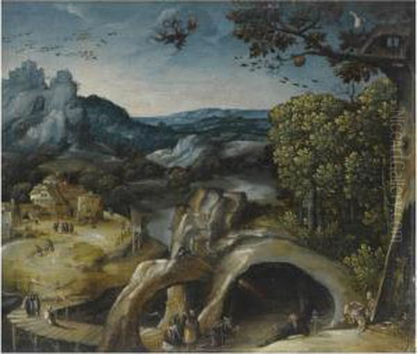 An Extensive Landscape With The Temptation Of St. Anthony Oil Painting by Lucas van Valckenborch