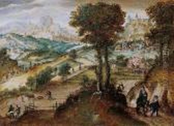 Landschaft Mit Der Flucht Nach Agypten. Oil Painting by Lucas van Valckenborch