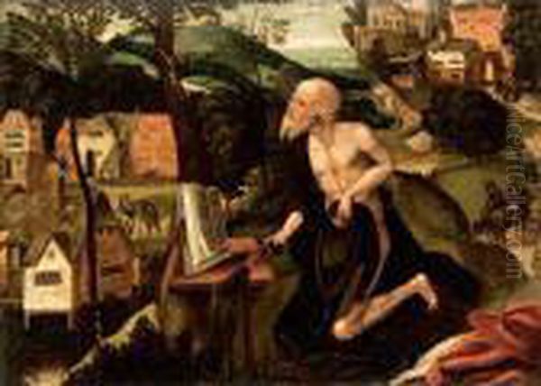 The Penitent Saint Jerome In A Landscape Oil Painting by Lucas van Valckenborch