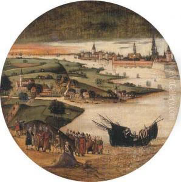 A View Of The Schelde Near Antwerp With The Miraculous Draught Offishes Oil Painting by Lucas van Valckenborch