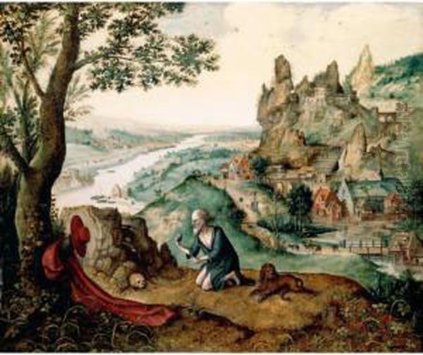 Landscape With The Penitent Saint Jerome Oil Painting by Lucas van Valckenborch