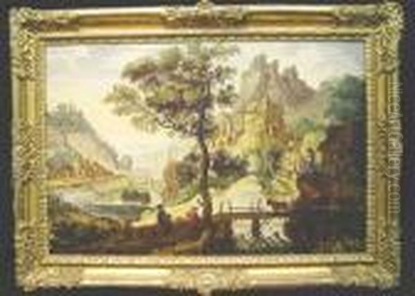 Fantastic Landscape With Castles And Figures Oil Painting by Lucas van Valckenborch