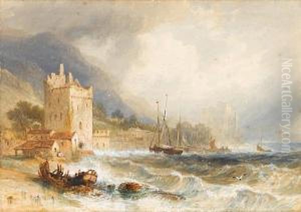 Castle Ruins On The Irish Coast In Stormyweather Oil Painting by Henry G. Gastineau