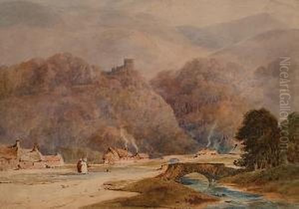 Cottages At The Foot Of Hills. Oil Painting by Henry G. Gastineau