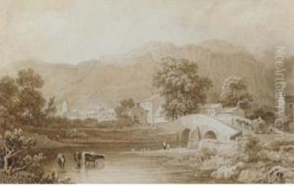 Keswick From Greta Bridge Oil Painting by Henry G. Gastineau