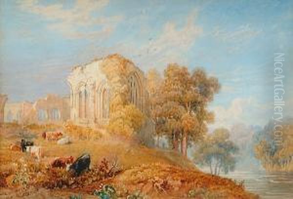 Easby Abbey On The Swale Oil Painting by Henry G. Gastineau