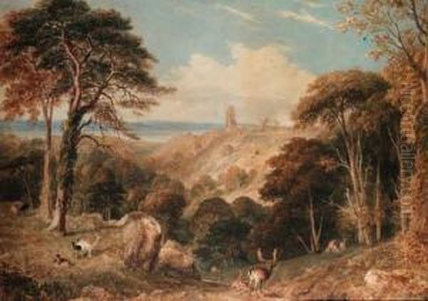 Cook's Folly, Near Bristol, With Deer In The Foreground Oil Painting by Henry G. Gastineau