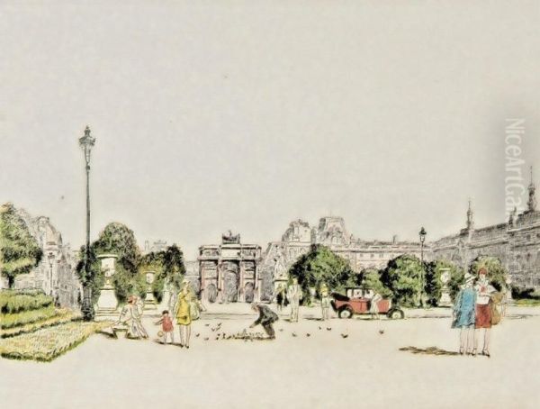 Jardin Des Tuileries Avec L'arc Du Carrousel Oil Painting by Pierre Gatier