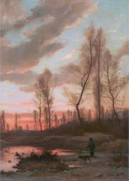 Le Chasseur, Soleil Couchant Oil Painting by Leon Gaud