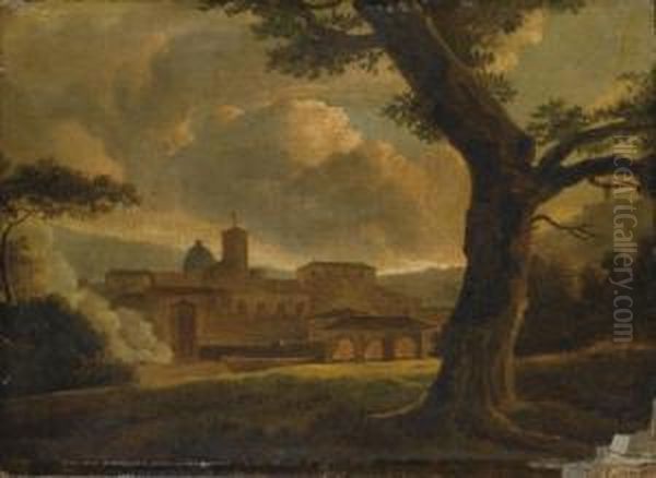 Vue D'un Village Italien Dans Un Paysage Avec Le Dome D'une Eglise A L'arriere-plan Oil Painting by Louis Gauffier