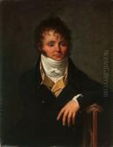 Portrait Of A Gentleman, Small, 
Half-length, In A Dark Blue Coat, A Yellow Waistcost With A White Cravat Oil Painting by Louis Gauffier