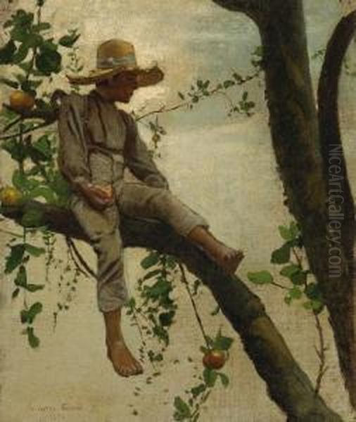 ''the Apple Picker'' Oil Painting by Gilbert Gaul