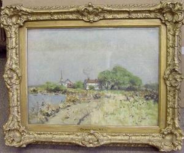 Village By A Pond Oil Painting by Gilbert Gaul