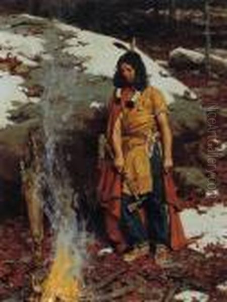 Indian By The Campfire Oil Painting by Gilbert Gaul