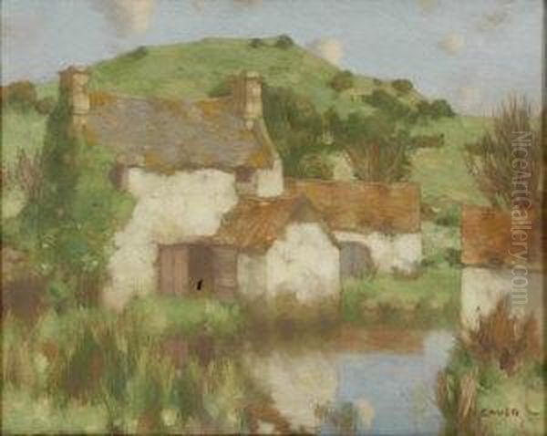 Farm Steading Before A Pond Oil Painting by David Gauld