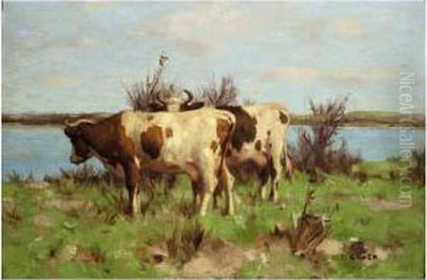 Cows In A Meadow Oil Painting by David Gauld