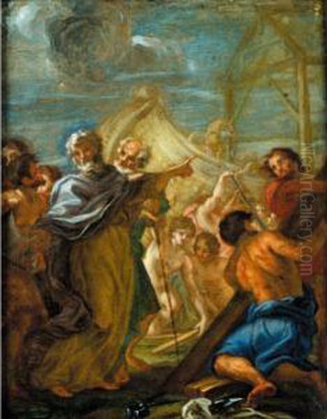 The Building Of Noah's Ark Oil Painting by Giovanni Battista (Baciccio) Gaulli