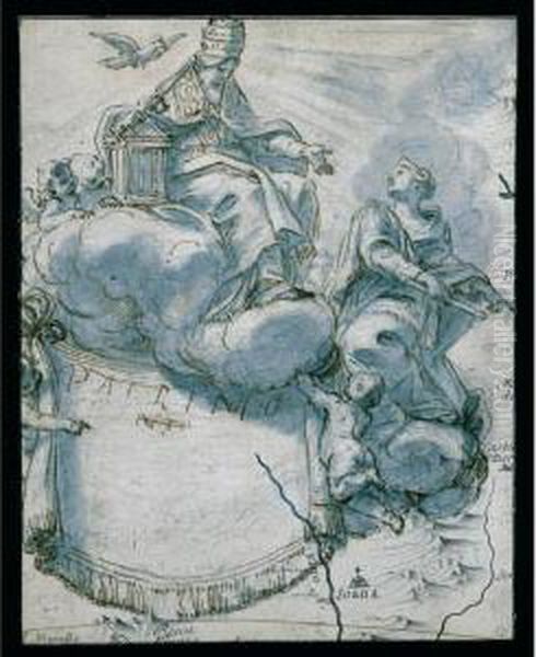 Disegno Per Una Mappa O Per Un' 
Antiporta Con Allegoria Della Chiesa Che Sovrasta Un Cartiglio Oil Painting by Giovanni Battista (Baciccio) Gaulli