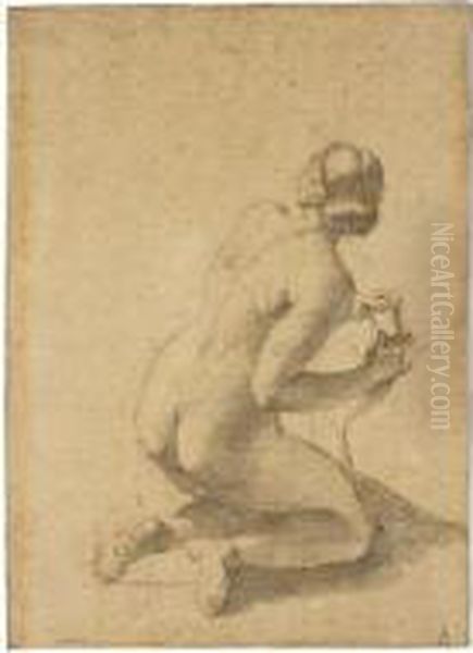 Study Of A Kneeling Female Nude Oil Painting by Giovanni Battista (Baciccio) Gaulli