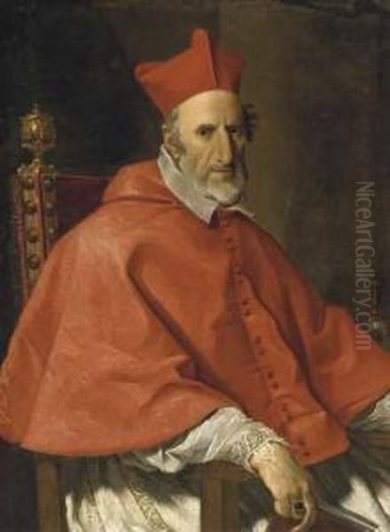 Portrait Of A Cardinal, Seated, Three-quarter-length Oil Painting by Giovanni Battista (Baciccio) Gaulli