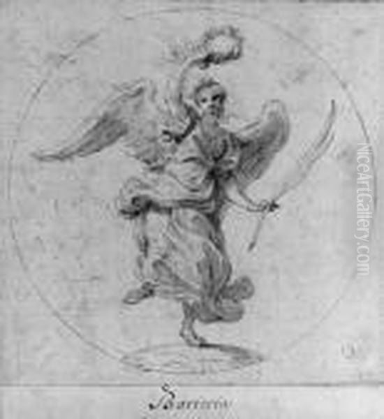 Victory: Design For The Obverse 
Of A Medal Dedicated To Queenchristina Of Sweden; And Virtue Subduing 
Evil: Design For Theobverse Of A Medal Dedicated To Cardinal Decio 
Azzolini
Inscribed 'imperio Et Virtute' (2) And Numbered '131' (2) And 
Within Oil Painting by Giovanni Battista (Baciccio) Gaulli