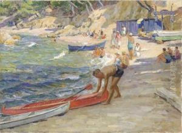 Baignade Dans La Calanque Oil Painting by Adolphe Gaussen