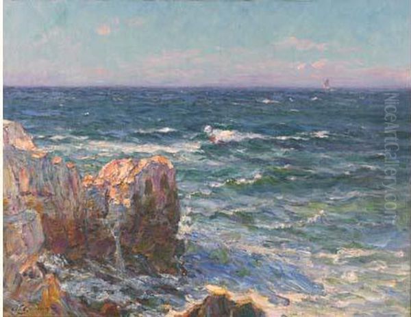 Voiliers Au Large Des Calanques Oil Painting by Adolphe Gaussen