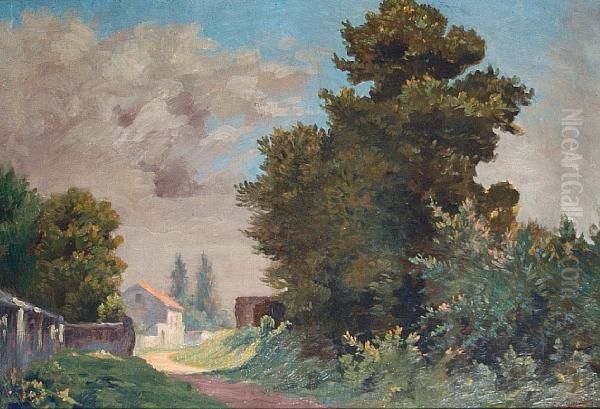 A Country Lane Oil Painting by Leo Gausson