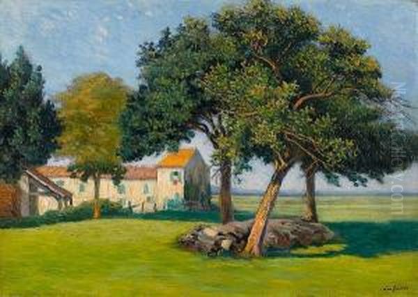 Landscape With Farm Buildings Oil Painting by Leo Gausson