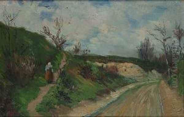 Figure On A Country Lane Oil Painting by Leo Gausson