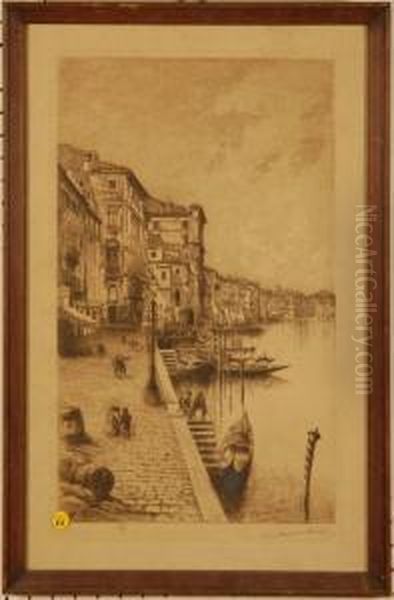 Venetian Canal Scene Oil Painting by Lucien Gautier