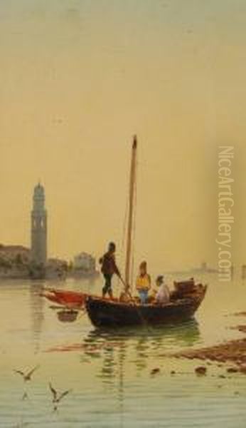 Boat Onthe Lagoon Oil Painting by Natale Gavagnin