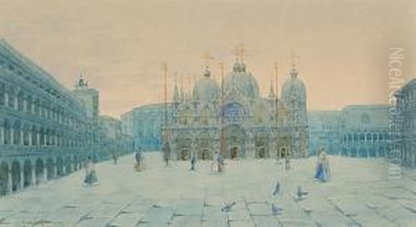 St.mark's Square; The Rialto Bridge; The Grand Canal, Venice Oil Painting by Natale Gavagnin