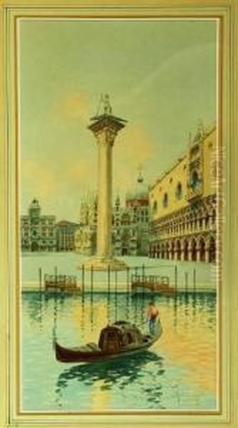 Venice Scene With Gondola Oil Painting by Natale Gavagnin