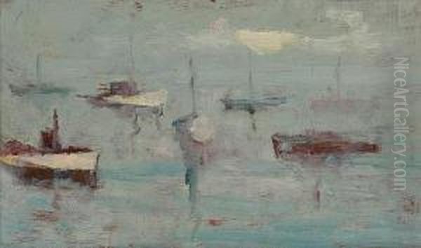 Harbor Scene Oil Painting by August Gay