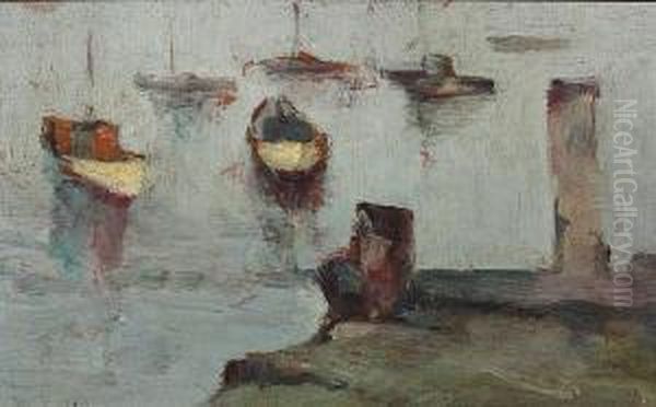 A View From The Dock Oil Painting by August Gay