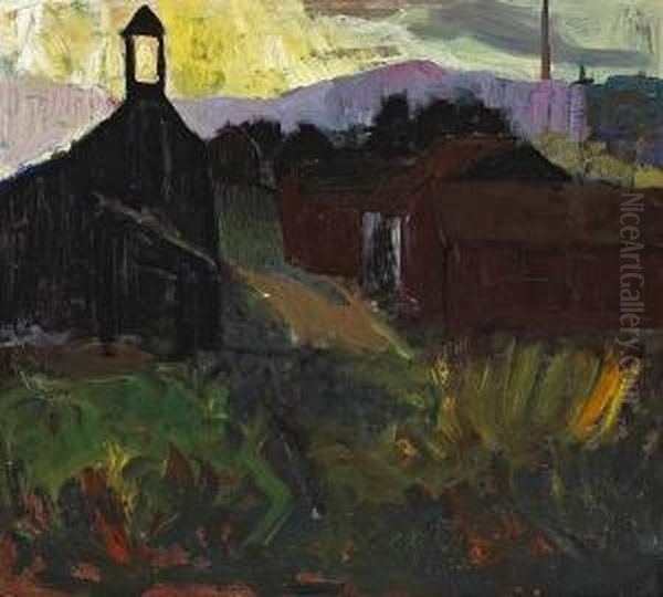 Sunset Steeple (coast Highway,montecito) Oil Painting by August Gay