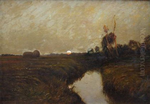 Sunset Across Hay Fields Oil Painting by Edward B. Gay