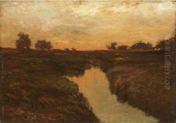 River Sunset Landscape Oil Painting by Edward B. Gay