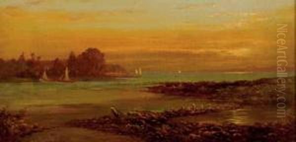 Sailboats At Sunset Oil Painting by Edward B. Gay