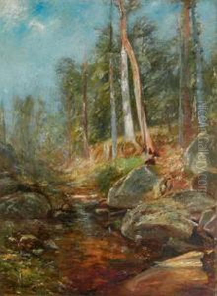 Stream Through A Forest Oil Painting by Edward B. Gay