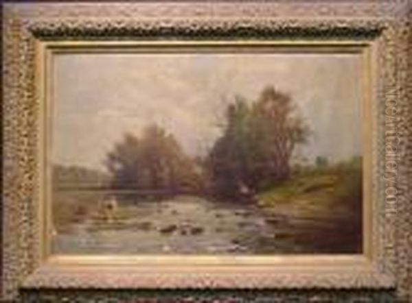 Fishing Along The Stream Oil Painting by Edward B. Gay