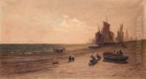 Figures Along The Coast Oil Painting by Edward B. Gay