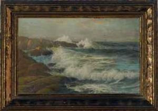 Just Before Sunset, Waves Crashing On The Shore At Cape Ann Oil Painting by George Howell Gay